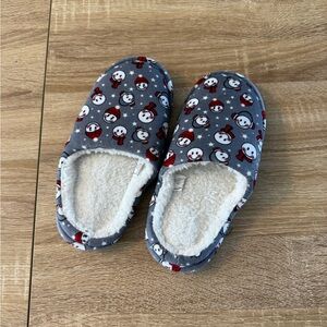 Kids Snowman-Print Fleece-Lined One-Piece Footies - Gray & Red